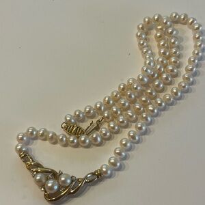 Vintage Cultured Freshwater Pearl Necklace with Gold Accents
